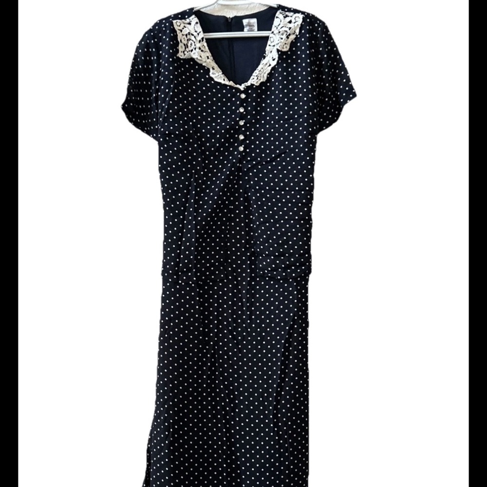 Premiere International maxi dress 18W Quaint Tieback Polka dot Chiffon NWOT